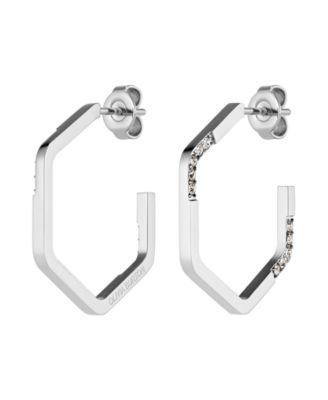 Crystal Honeycomb Silver Tone Stainless Steel Earrings