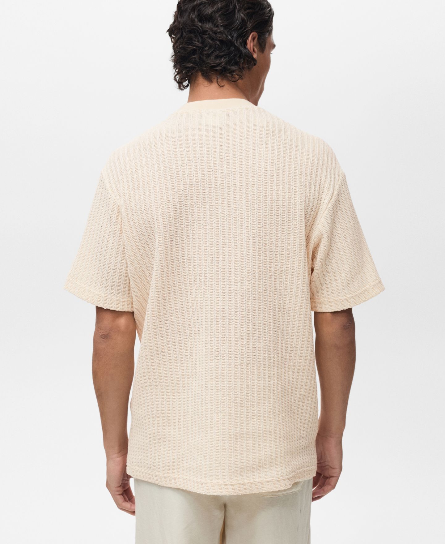 Мужская футболка Mango Ribbed Knit, цвет: Слоновая кость белый — фото 3