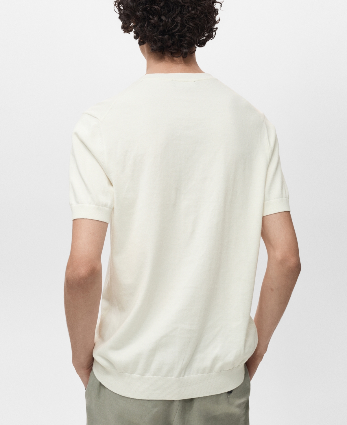 Mango Short Sleeve Cotton Crewneck Sweater In White
