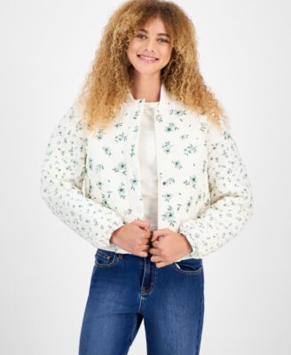 Juniors' Floral-Print Quilted Bomber Jacket