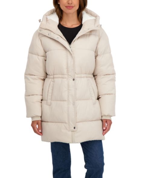 Женские куртки Sebby Collection 3/4 Cozy Lined Hooded Puffer Coat With Drawstring Waist