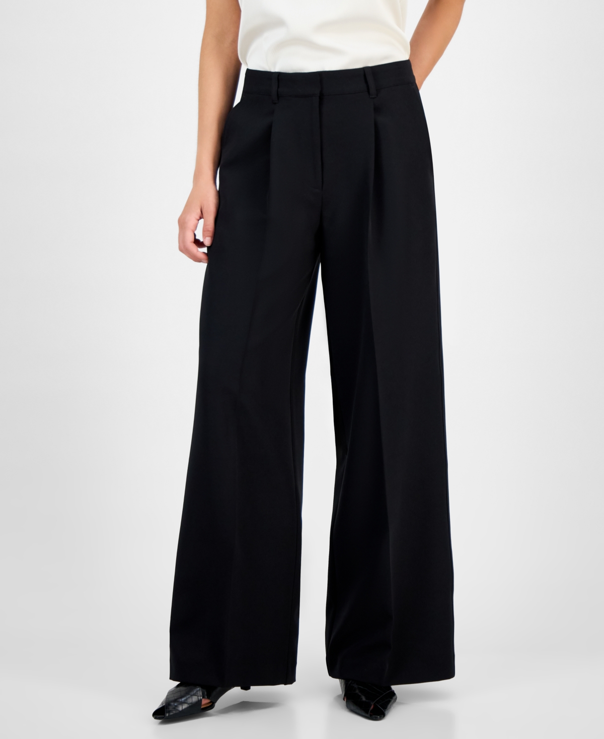 Hugo Boss Women's Pleated Wide-leg Pants In Black