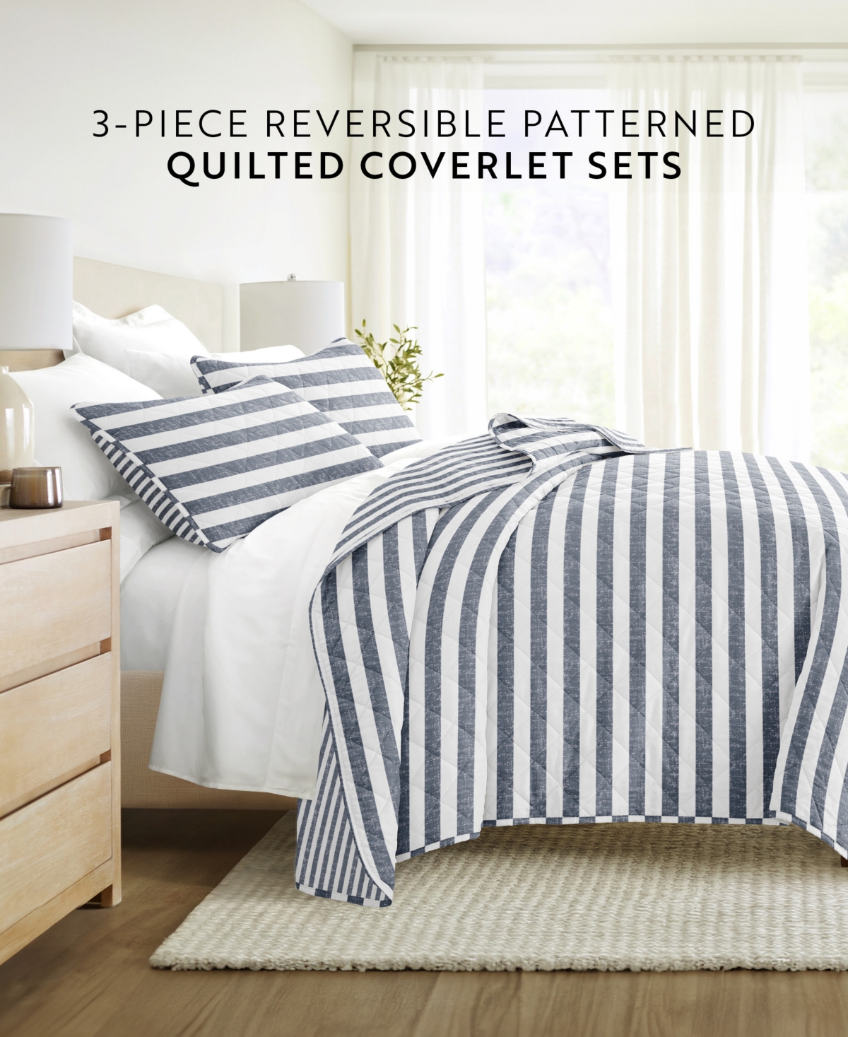 ienjoy Home Classic Stripe Reversible 3-Pc. Quilt Set, King/California King