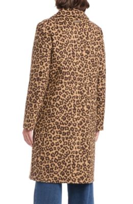 Women’s Single-Breasted Wool-Blend Boyfriend Leopard Coat