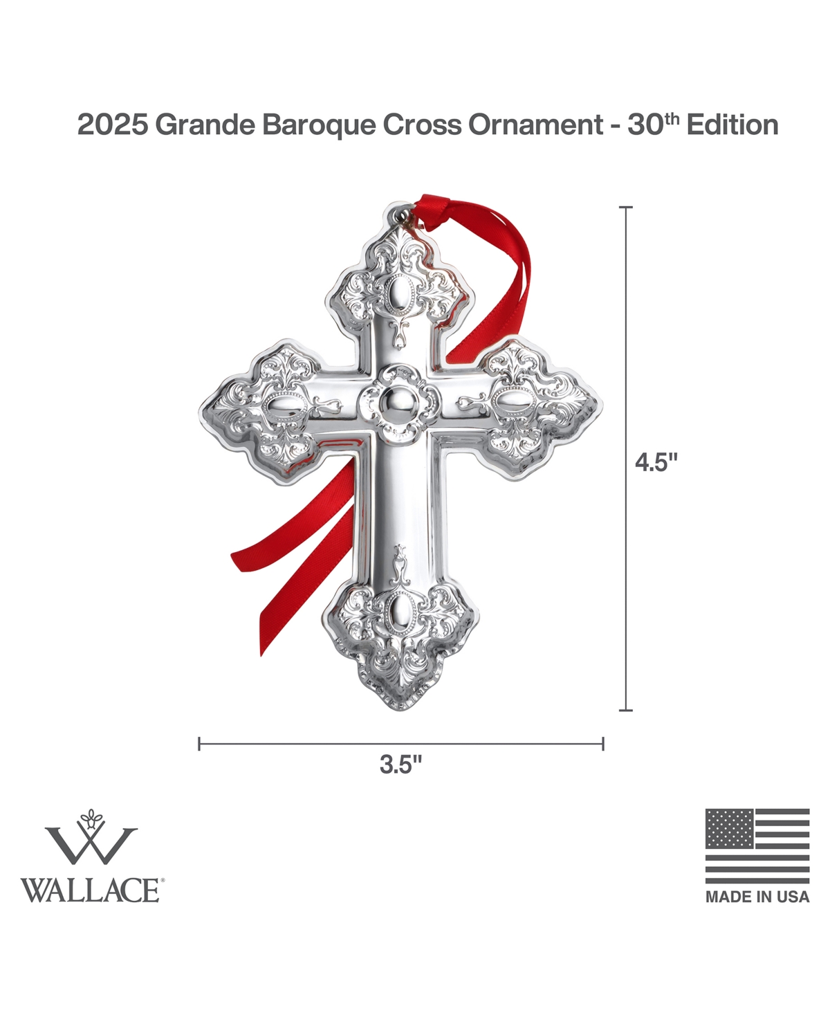 Wallace 2025 Sterling Silver Grande Baroque Cross Ornament, 30th Edition In Silver