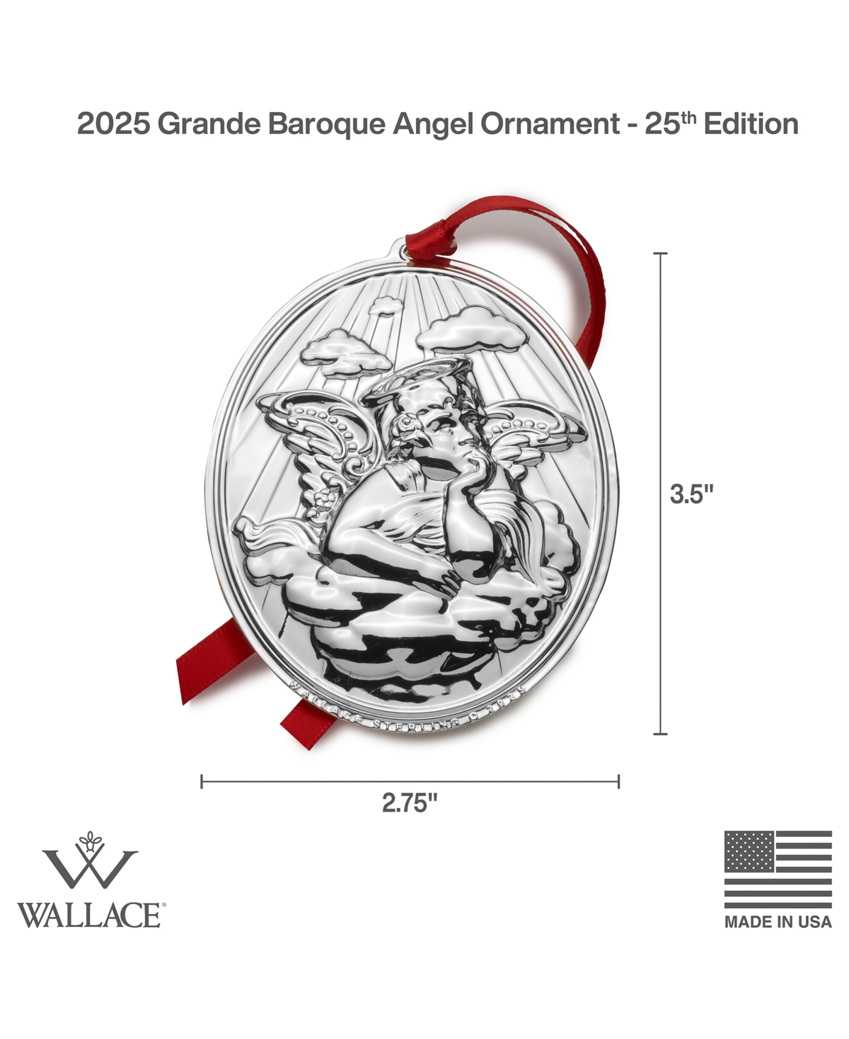 Wallace 2025 Sterling Silver Grande Baroque Angel Ornament, 25th Edition In Silver