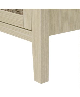 CASAINC 58.11" 4-Door Pine & Engineered Rattan Adjustable Shelves, Anti-Dumping Device, Non-Slip Pads Rattan Storage Cabinet