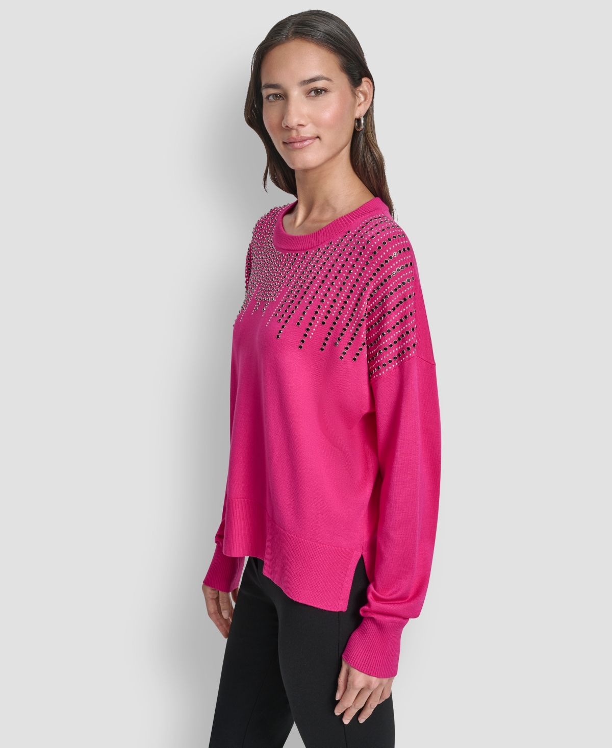 Dkny Women's Hotfix Fringe Long Sleeve Sweater