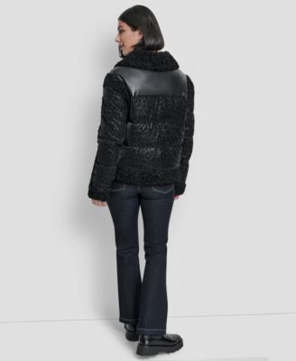 Women's Collared Mixed Media Cheetah Tech Jacket