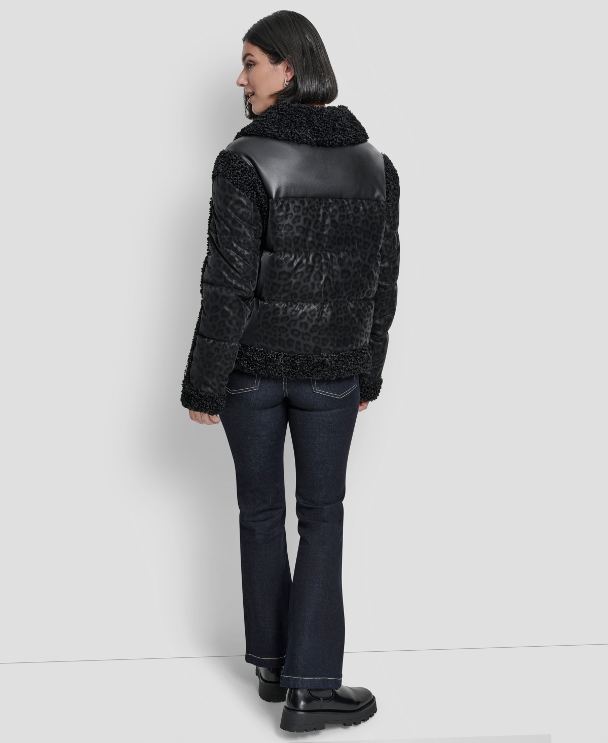 Dkny Women's Mixed Media Cheetah Tech Jacket In Black
