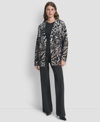 Women's Long-Sleeve Fur Mix Animal Cardigan