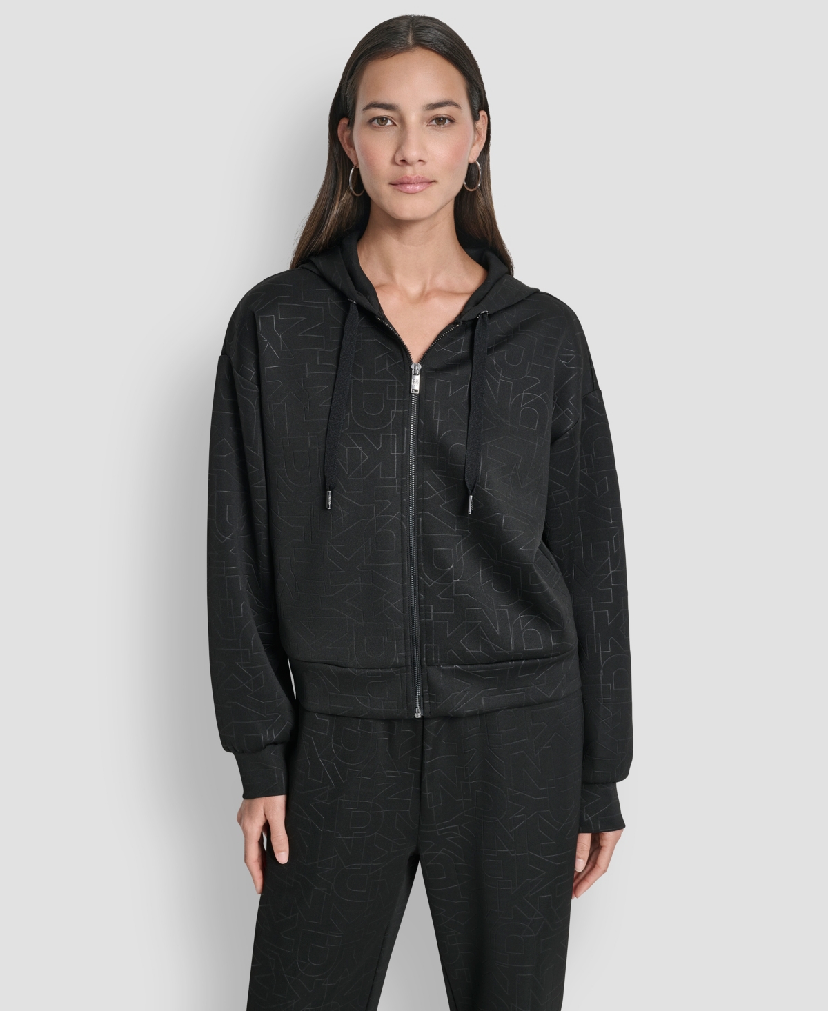 Dkny Women's Long-sleeve Scuba Zip-up Hoodie In Black