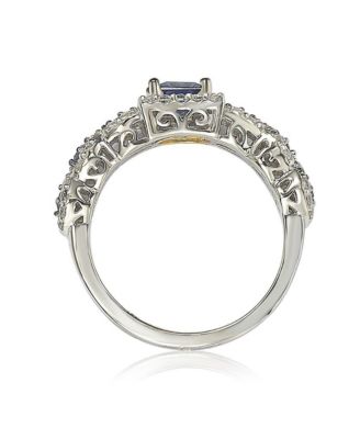 Suzy Levian Sterling Silver Assher Cut Sapphire and Created White Sapphire Proposal Ring
