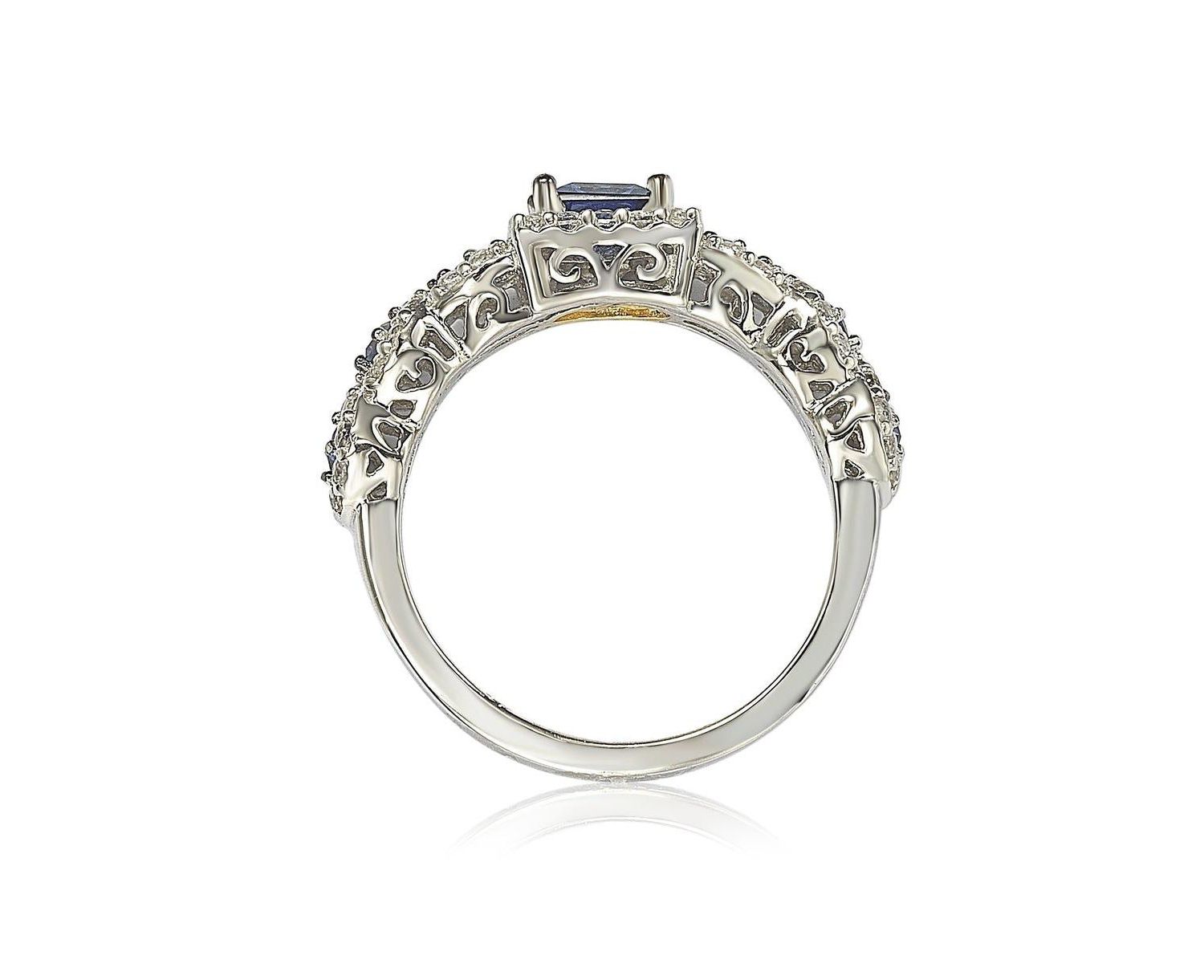Suzy Levian Sterling Assher Cut Sapphire and Created Sapphire Proposal Ring
