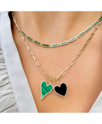 Malachite Bar Necklace 14K Gold 16 inches