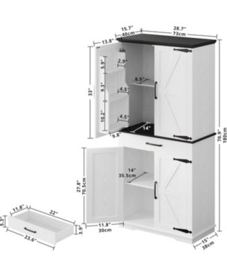 Kitchen Pantry Cabinet with Adjustable Shelves, White/Black