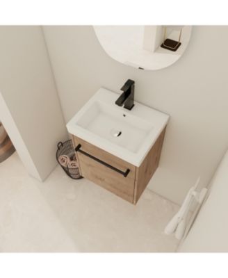 18 Inch Floating Bathroom Vanity with Ceramic Sink and Soft-Close Cabinet Door