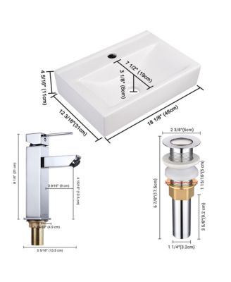 18 1/8" x 12 3/16" x 4 5/16" Wall Mount Ceramic Sink w/ One Hole Bathroom Faucet Single Handle CHR
