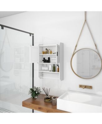 Bathroom Wall Cabinet with Doors, Adjustable Shelf, Towel Bar, and Paper Holder