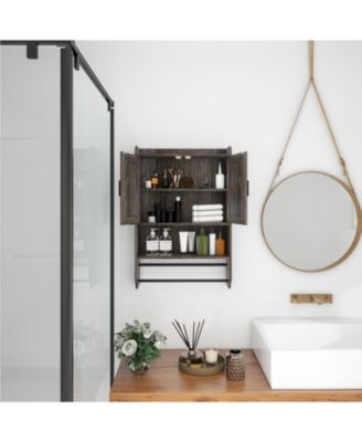 Bathroom Wall Cabinet with Doors, Adjustable Shelf, Towel Bar, and Paper Holder