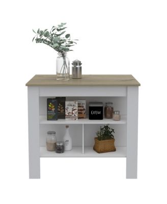 Modern Kitchen Island with Storage Shelves and Drawer, Freestanding Design