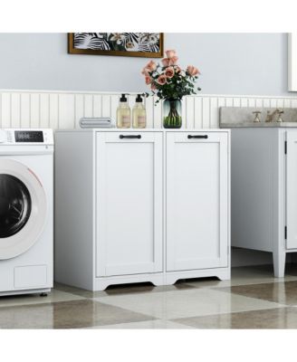 Laundry Cabinet with Doors, Tilt-Out Hamper, and Adjustable Shelf