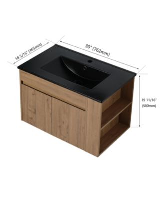 30 Inch Bathroom Vanity with Black Ceramic Basin and Adjustable Open Shelf