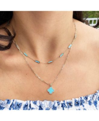 Turquoise Bar Chain Necklace 14K Gold
