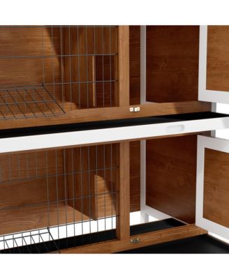 Wooden Bunny Cage w/ Dividers and Pull Out Trays for Outdoors,