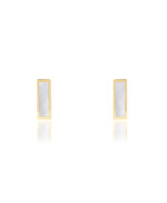 Mother of Pearl Bar Stud Earrings 14K Gold
