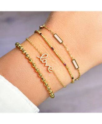 Pink Pearl Bar Chain Bracelet 14K Gold