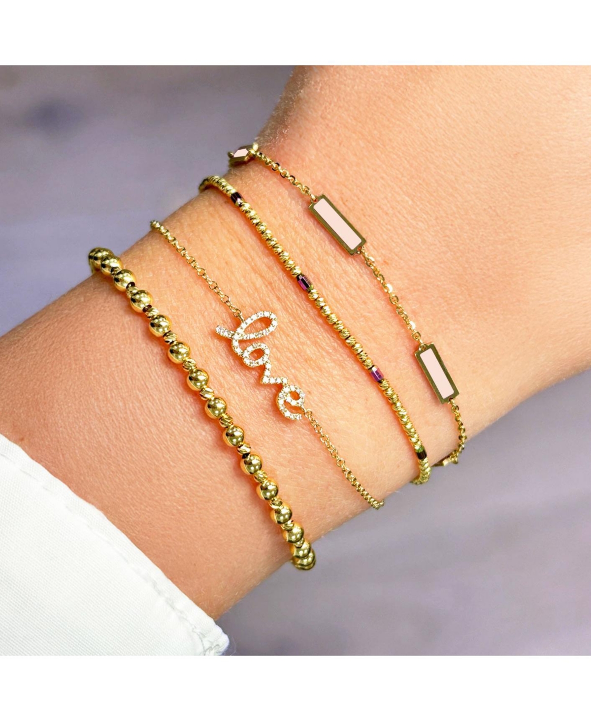 The Lovery Pink Pearl Bar Chain Bracelet 14K Gold