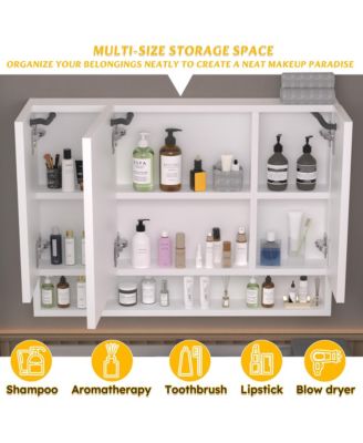 39×28 Inch Aluminum Bathroom Mirror Cabinet with LED Lights and Storage Compartments