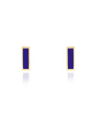 Lapis Bar Stud Earrings 14K Gold