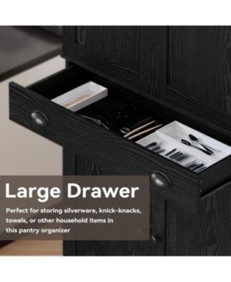 Kitchen Pantry with Drawer, Sliding Storage Rack, Black