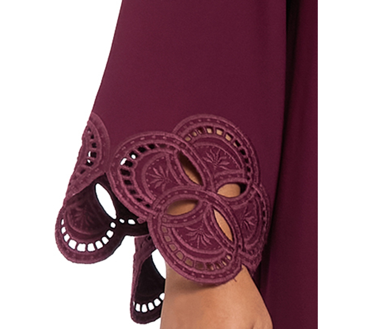 London Times Plus Size Lasercut Long Sleeve Swing Dress In Brown