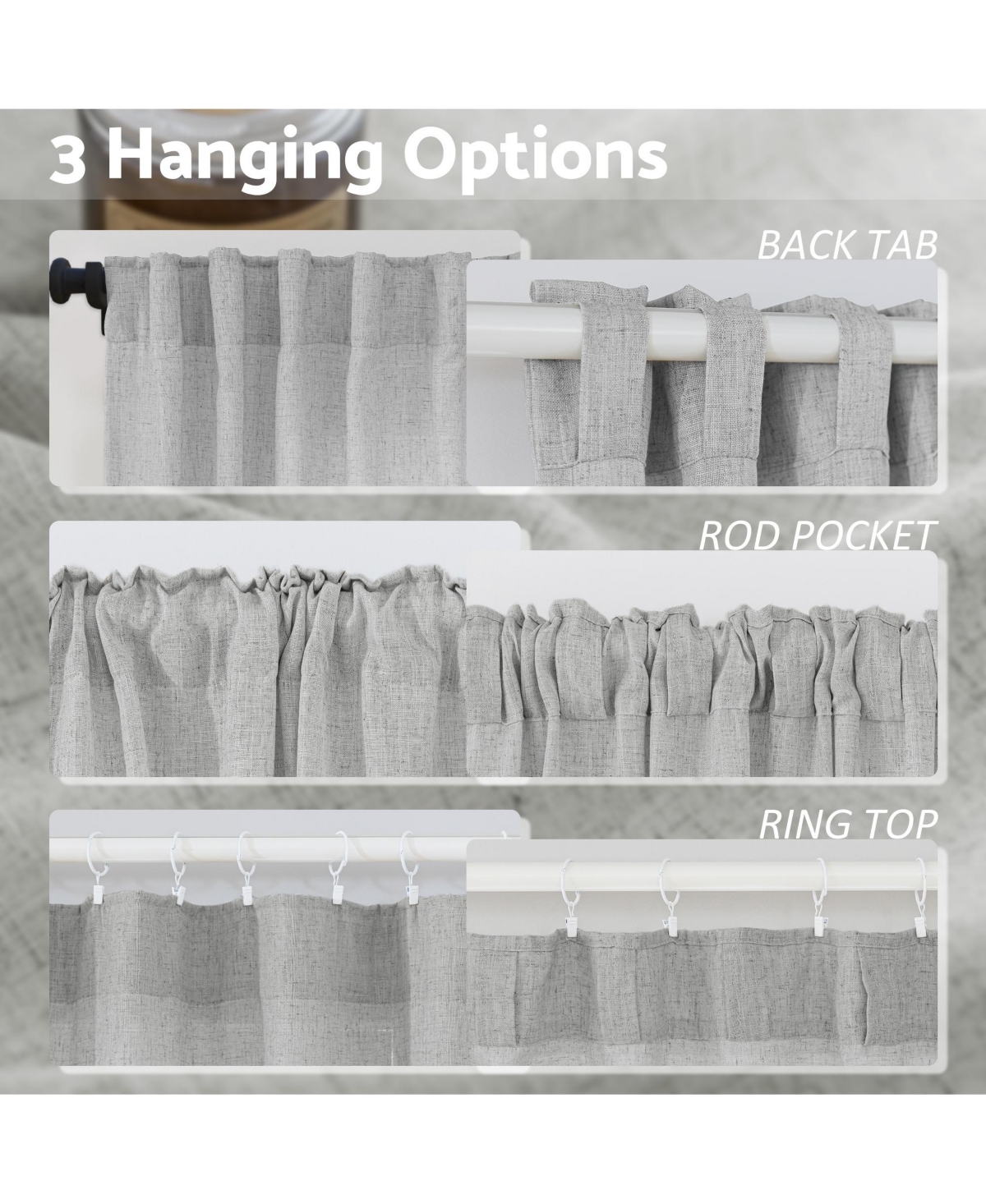 Awesome Home Extra Long Linen Blend Light Filtering Curtains for Living Room (2 Panels