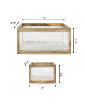 Fallon Modern Minimalist Handmade Wooden Metal Nesting Storage Baskets, (Set of 3)