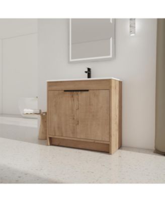 36 Inch Freestanding Vanity with White Ceramic Sink and Soft-Close Cabinet Doors