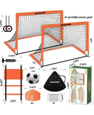 Kids Soccer Goal Set of 2, 4x3FT Pop Up Backyard Goals with Training Kit - Includes Ball, Cones, Ladder & Targets