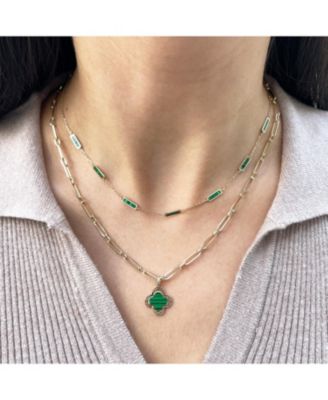 Malachite Bar Chain Necklace 14K Gold