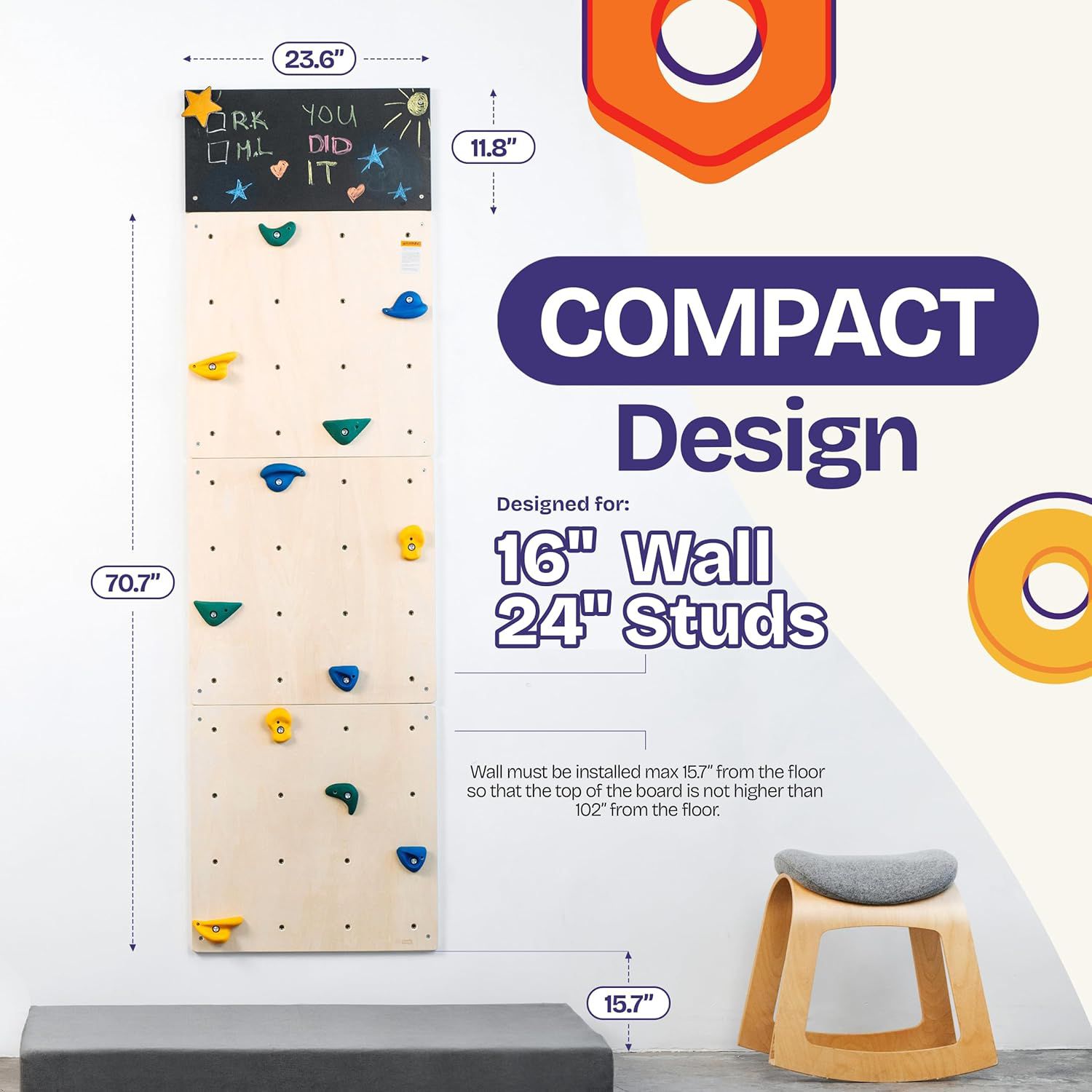 Indoor Climbing Wall with 12 Climbing Holds, 4-Piece Set