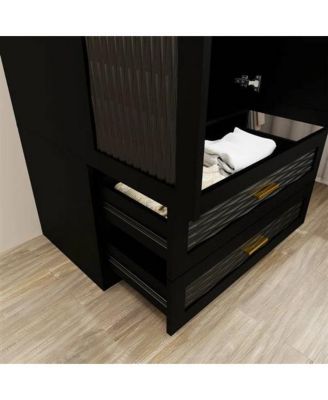 Freestanding Wardrobe Cabinet with Mirror, Clothes Rod, and Storage Drawer Space