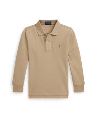 Toddler and Little Boys Cotton Mesh Long Sleeve Polo Shirt