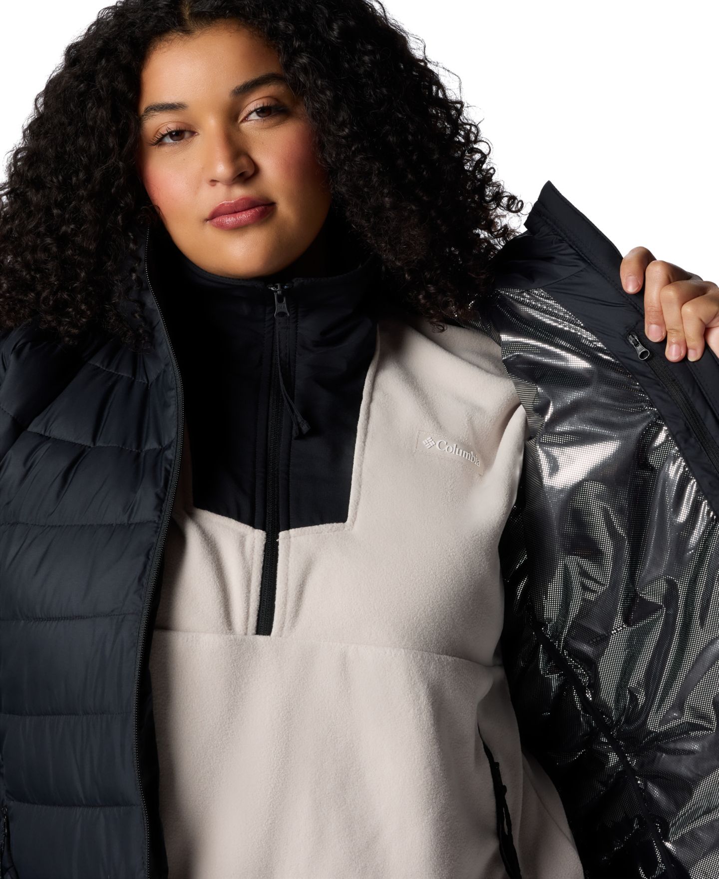 Женское пальто Columbia Plus Size Powder Lite II Mid, цвет: Чёрный — фото 7