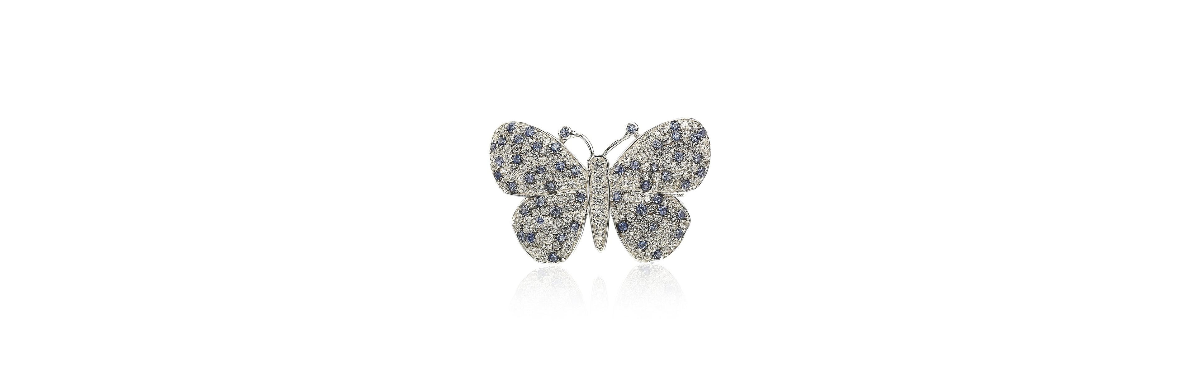 Suzy Levian New York Sterling Silver Sapphire & Created White Sapphire Butterfly Pendant Brooch
