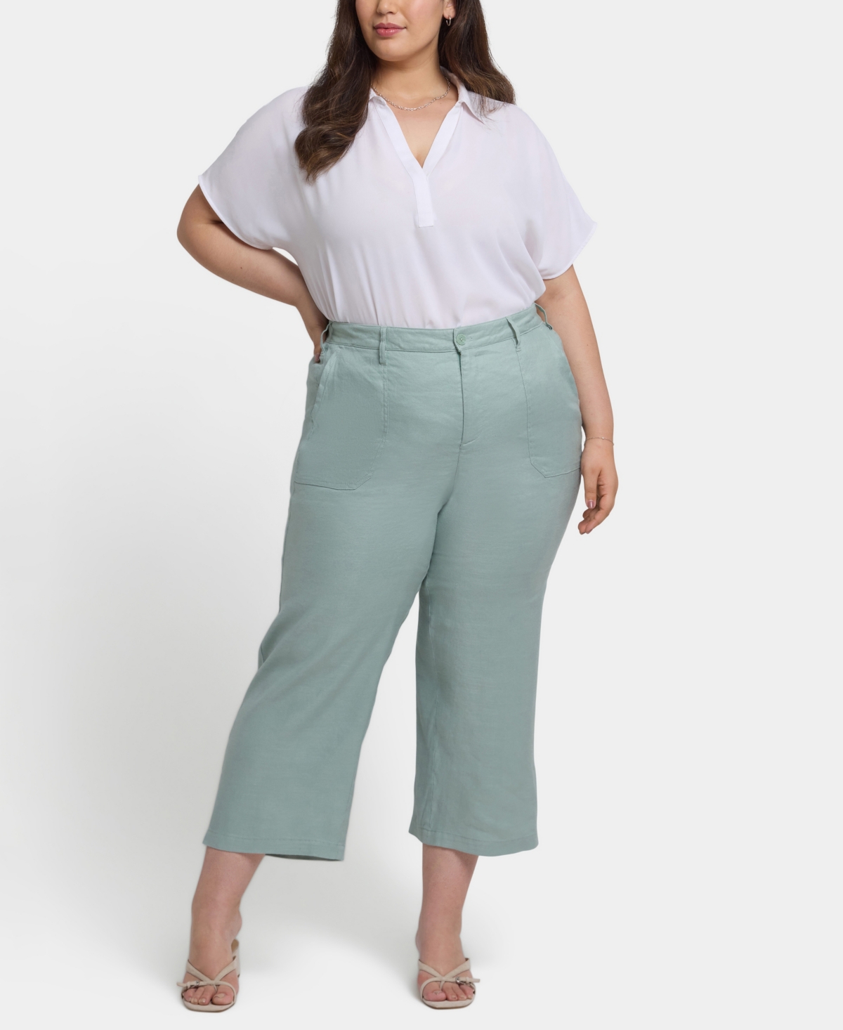 Nydj Plus Size Wide Leg Cargo Capri Pants In Green