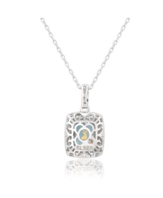 Suzy Levian Sterling Silver Emerald Cut Topaz And Sapphire Double Halo Pendant