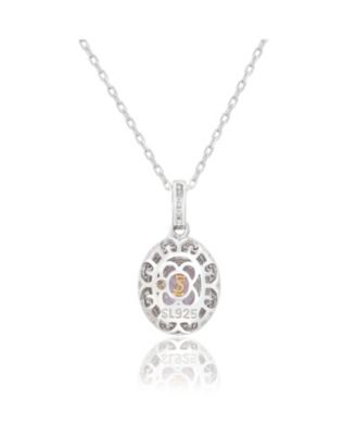Suzy Levian Sterling Silver Oval Cut Topaz And Sapphire Double Halo Pendant