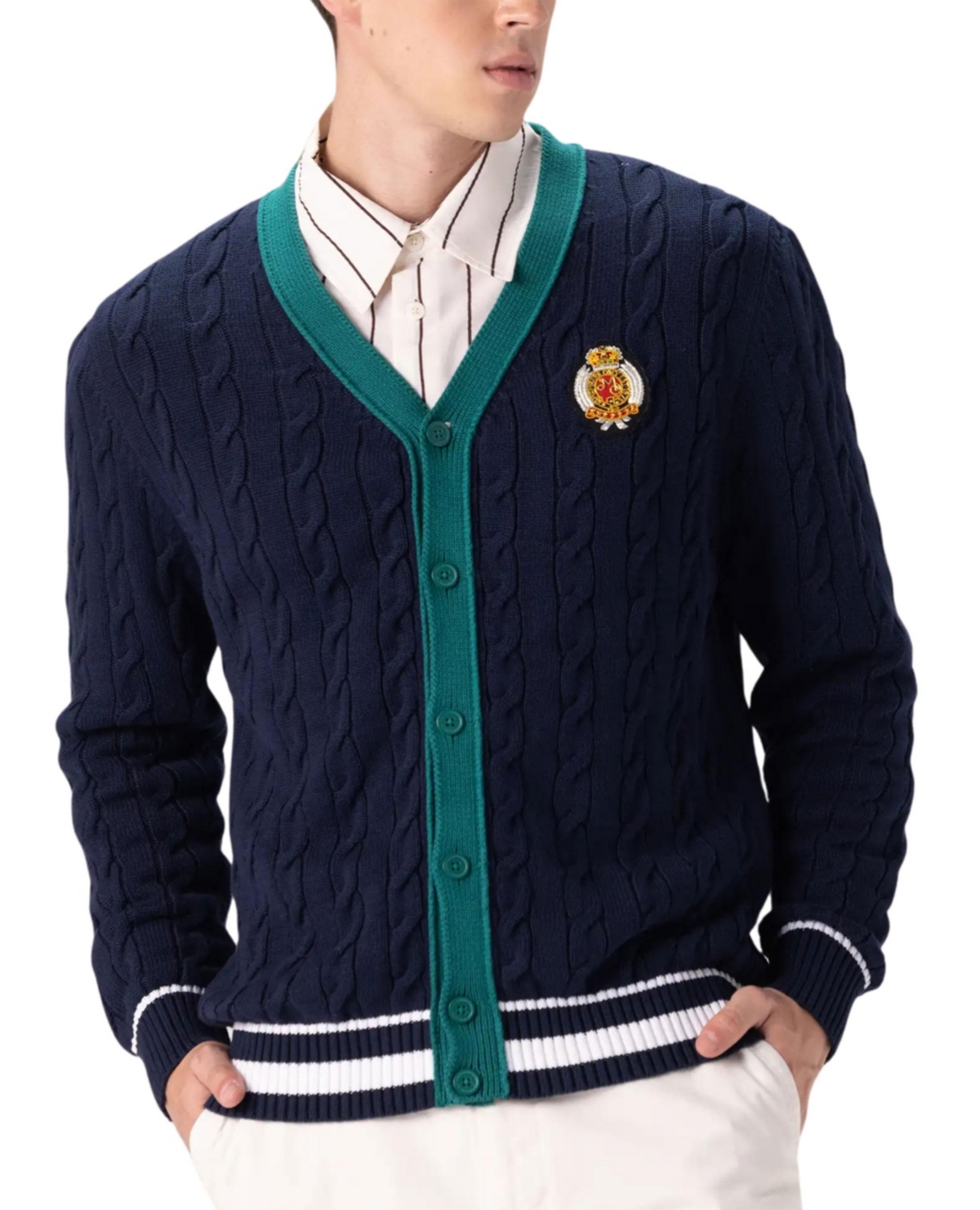 Members Only Men's Cotton Cable Knit Cricket Sweater
